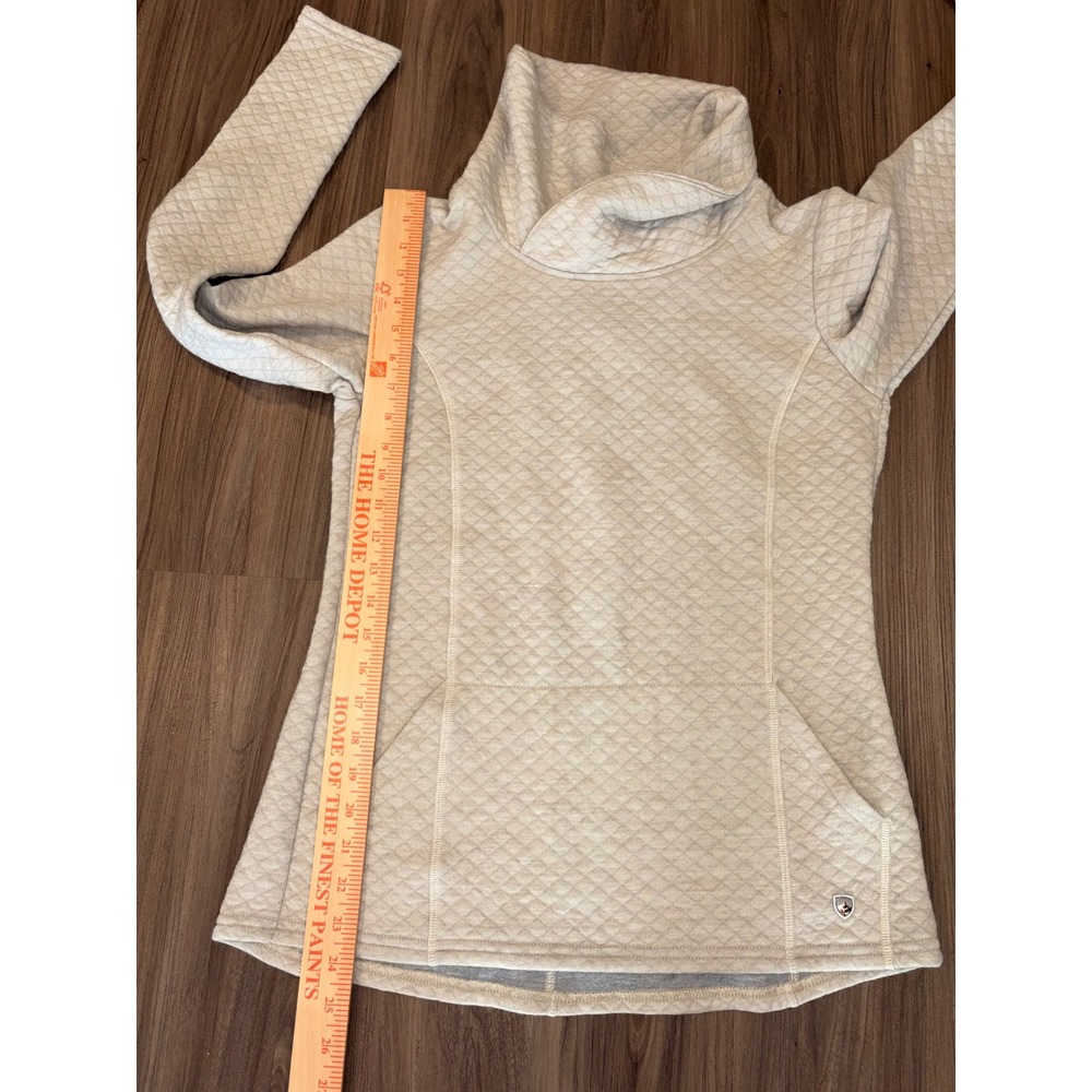 KÜHL Alska Pullover Women's Cowl Neck Sweater Merino Blend Quilted Oatmeal - Picture 5 of 9